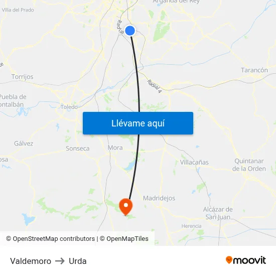 Valdemoro to Urda map