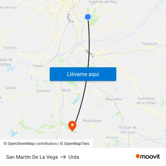 San Martín De La Vega to Urda map