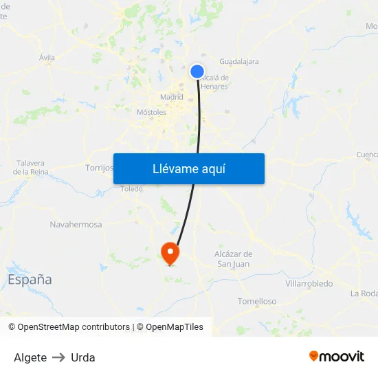 Algete to Urda map
