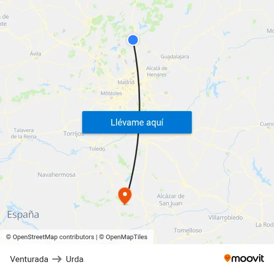 Venturada to Urda map