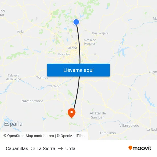 Cabanillas De La Sierra to Urda map