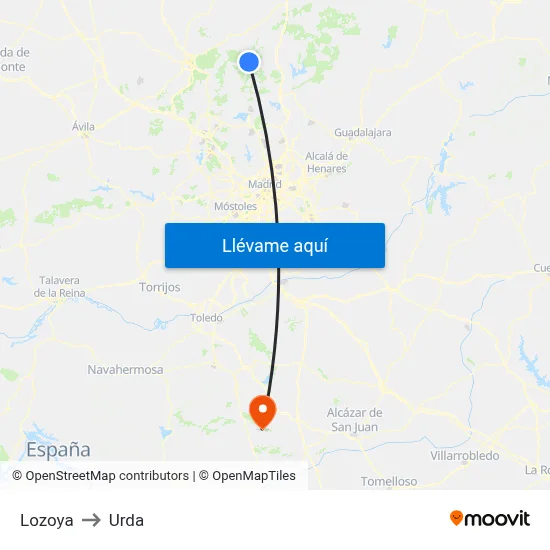 Lozoya to Urda map