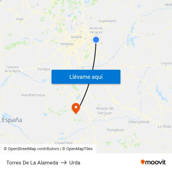 Torres De La Alameda to Urda map