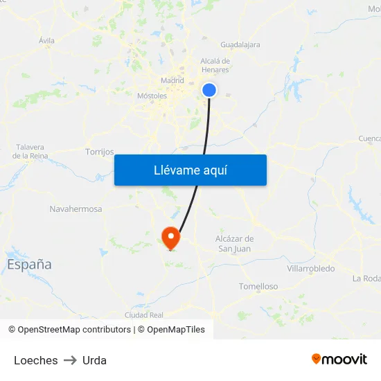 Loeches to Urda map