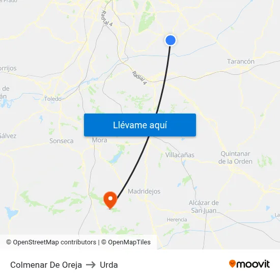 Colmenar De Oreja to Urda map