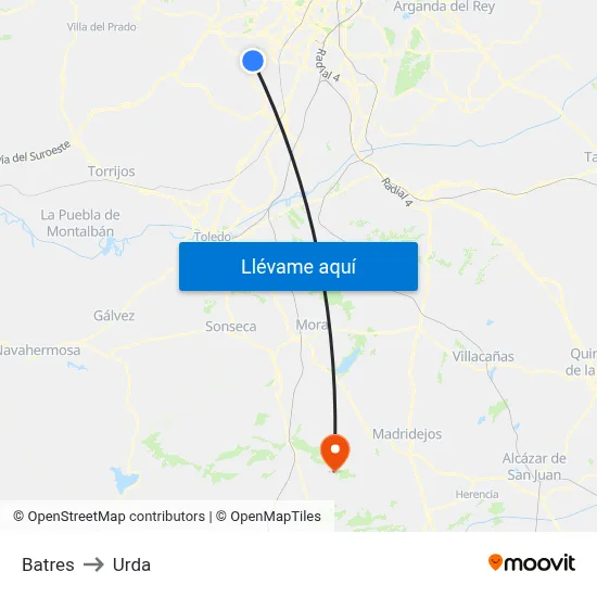 Batres to Urda map