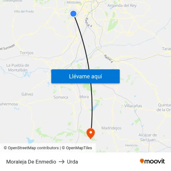 Moraleja De Enmedio to Urda map
