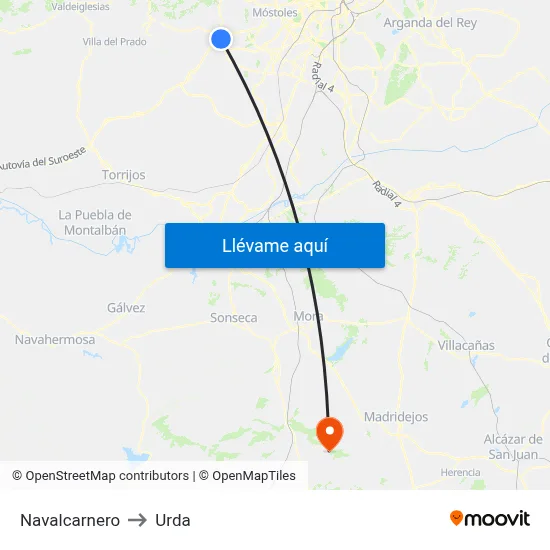 Navalcarnero to Urda map