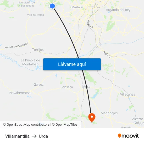 Villamantilla to Urda map