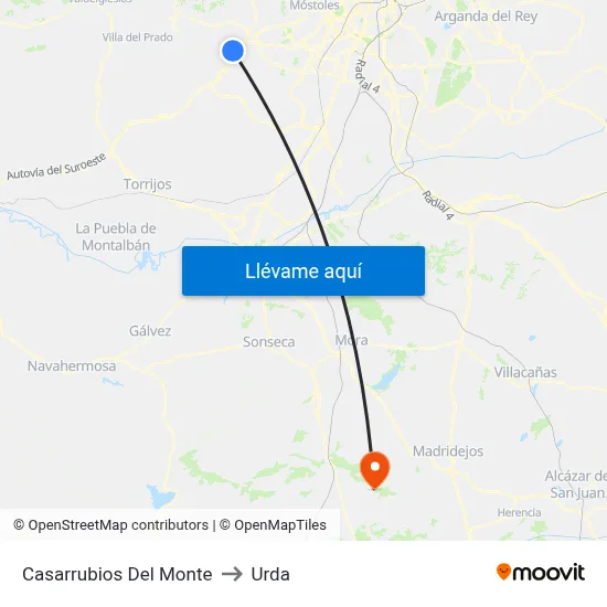 Casarrubios Del Monte to Urda map
