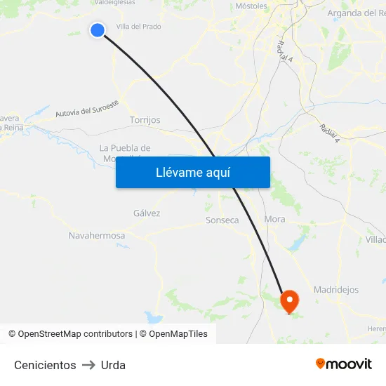 Cenicientos to Urda map