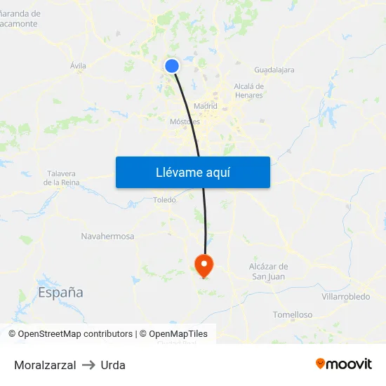 Moralzarzal to Urda map