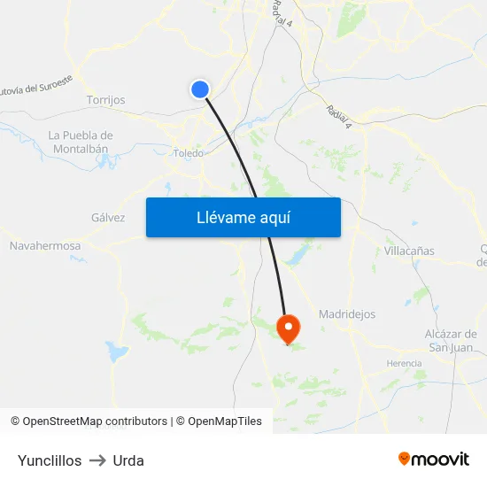 Yunclillos to Urda map