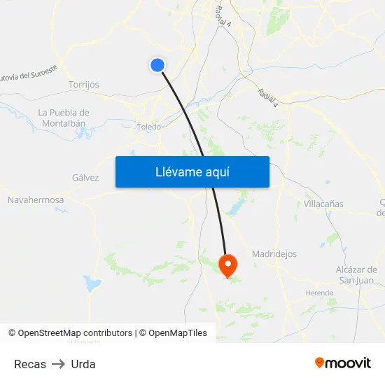 Recas to Urda map