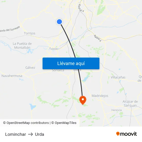 Lominchar to Urda map