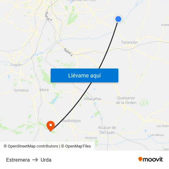 Estremera to Urda map
