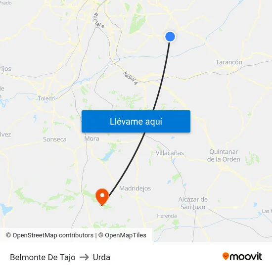 Belmonte De Tajo to Urda map