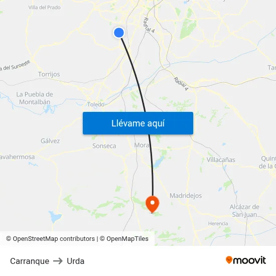 Carranque to Urda map