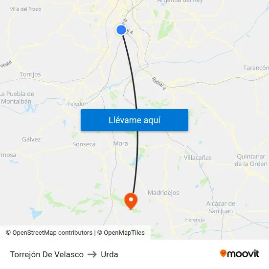 Torrejón De Velasco to Urda map