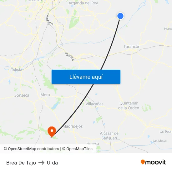 Brea De Tajo to Urda map