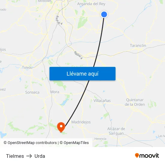 Tielmes to Urda map