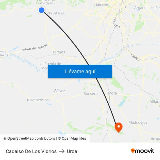 Cadalso De Los Vidrios to Urda map