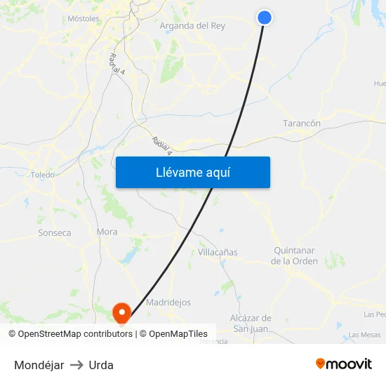 Mondéjar to Urda map