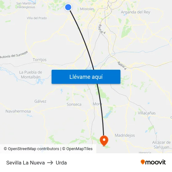 Sevilla La Nueva to Urda map