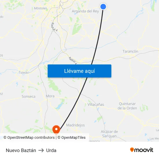 Nuevo Baztán to Urda map