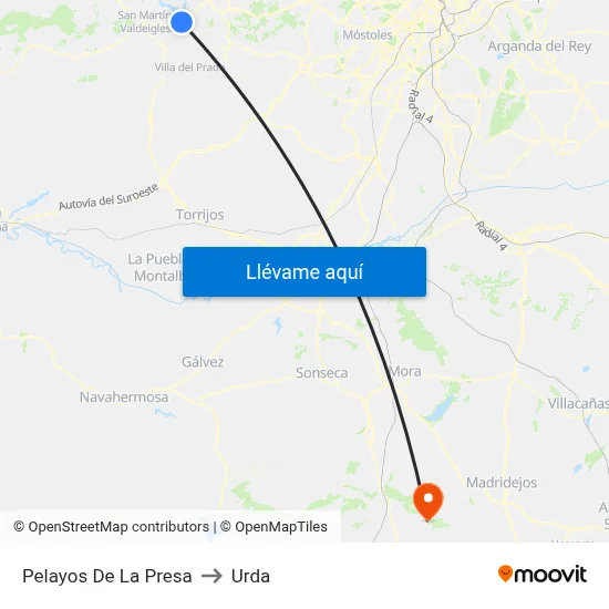 Pelayos De La Presa to Urda map
