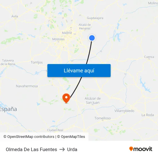 Olmeda De Las Fuentes to Urda map