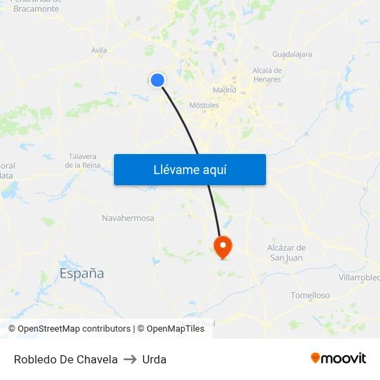 Robledo De Chavela to Urda map