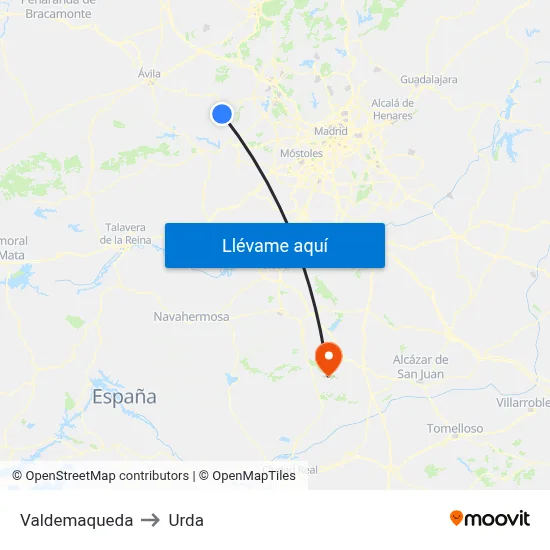 Valdemaqueda to Urda map