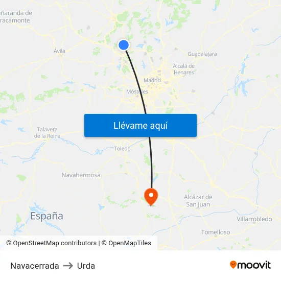 Navacerrada to Urda map