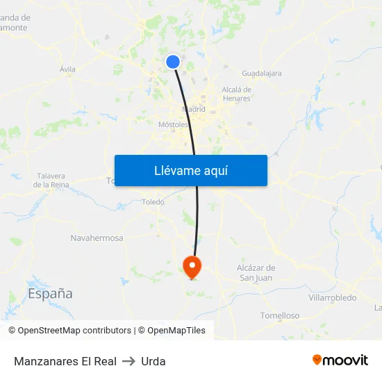 Manzanares El Real to Urda map