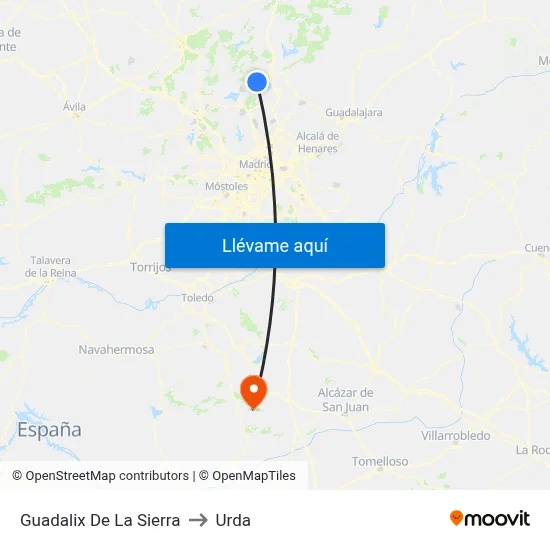 Guadalix De La Sierra to Urda map