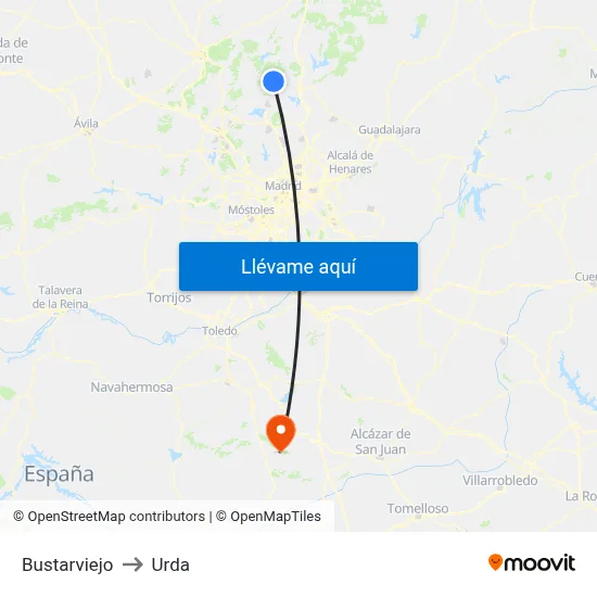 Bustarviejo to Urda map