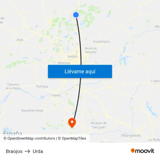 Braojos to Urda map