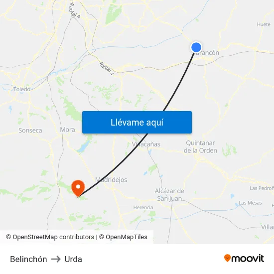 Belinchón to Urda map