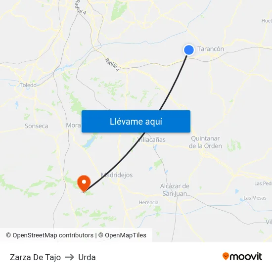 Zarza De Tajo to Urda map