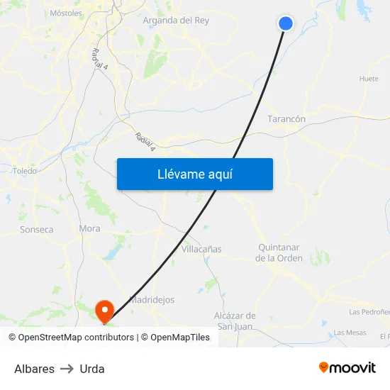 Albares to Urda map