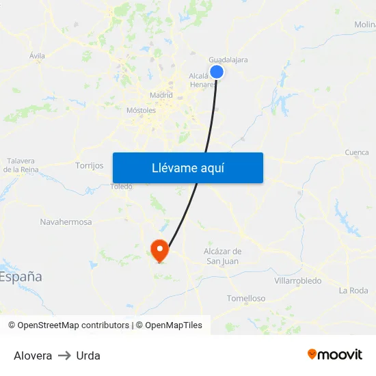 Alovera to Urda map