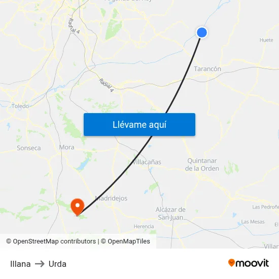 Illana to Urda map