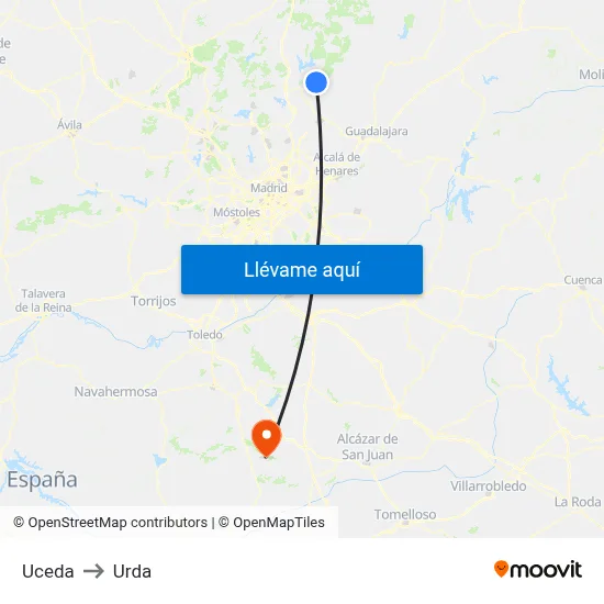 Uceda to Urda map