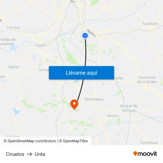 Ciruelos to Urda map