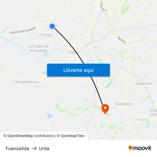 Fuensalida to Urda map