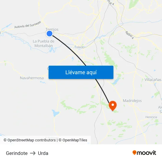 Gerindote to Urda map