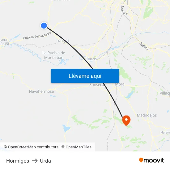 Hormigos to Urda map