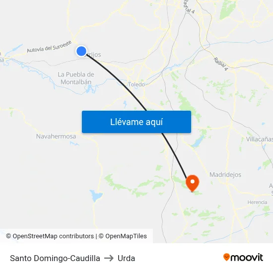 Santo Domingo-Caudilla to Urda map