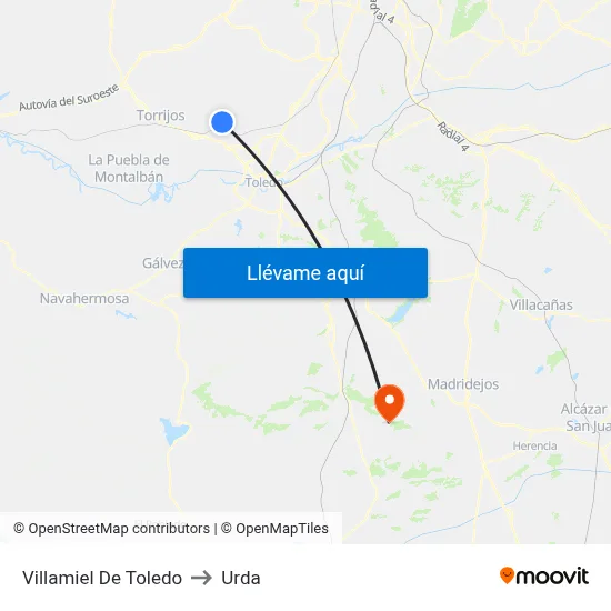 Villamiel De Toledo to Urda map
